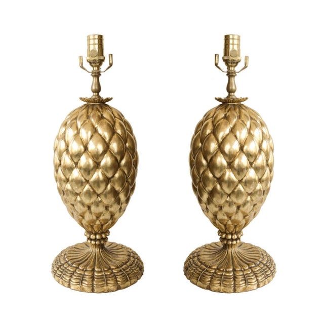Mid 20th Century Pair of Gold Leafed Pineapple Lamps by Bryan Cox For Sale - Image 5 of 5