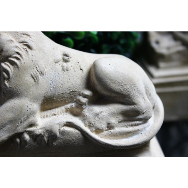 Sleeping Lion Monument Statuary Statues - Set of 2 For Sale In Los Angeles - Image 6 of 13