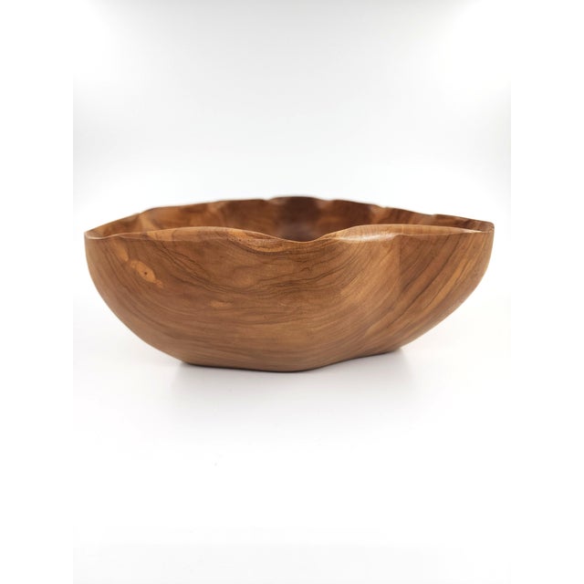 Contemporary Large Hand-Carved Peruvian Olive Wood Decorative Bowl With Stunning Natural Free-Form Rim For Sale - Image 3 of 8