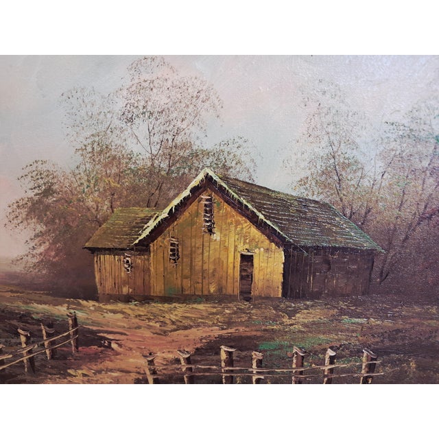 Vintage Woodland Lake Oil Painting on Canvas, Gold Frame, Signed, 1980s, Large For Sale - Image 11 of 18