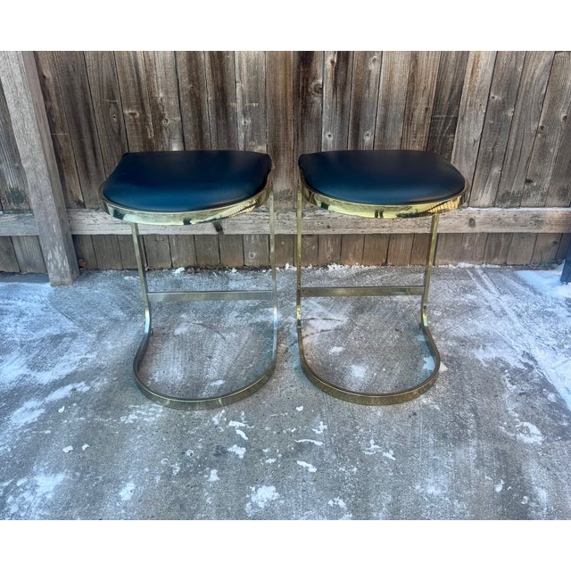 Mid-Century Modern Vintage Milo Baughman Style Counter Stools - A Pair For Sale - Image 3 of 5
