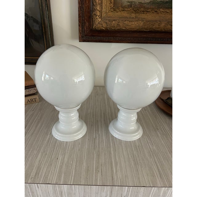 Ceramic Pair of White Porcelain Finials From William Sonoma Home. For Sale - Image 7 of 8