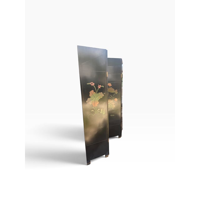 Vintage Chinoiserie Four-Panel Phoenix Folding Screen With Silver-Tone Ground For Sale - Image 4 of 15