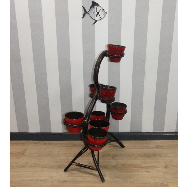 Bamboo Flower Stand with Shelf Bamboo Wood & Rattan Flower Stand, 1960s For Sale - Image 9 of 14