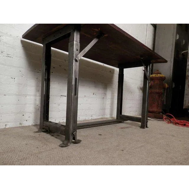 Industrial Metal Work Table with Refinished Top For Sale - Image 4 of 8