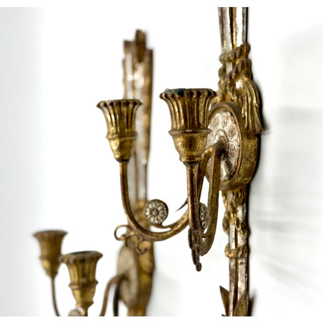 Antique Italian Silver & Gold Giltwood Arrow Candle Sconces - A Pair For Sale - Image 4 of 12