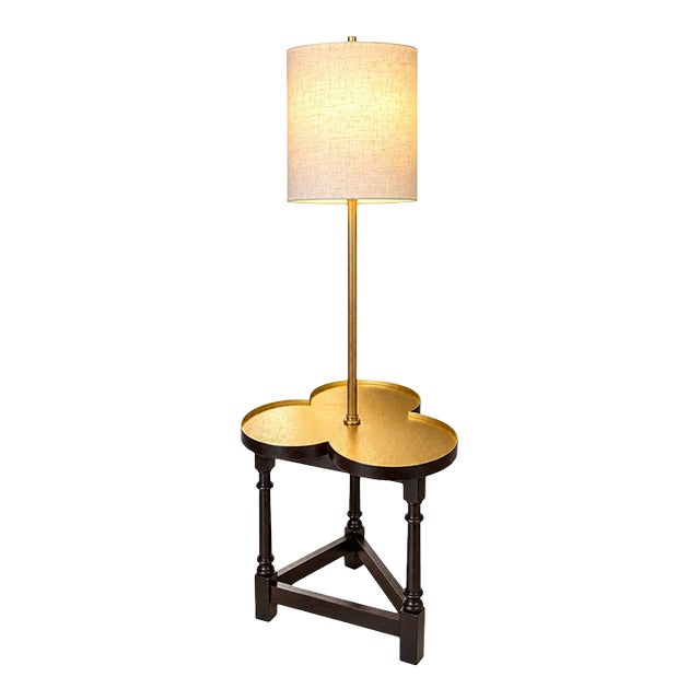 Vintage Frederick Cooper Mid-Century Clover Table Lamp With Gold Top and Linen Shade For Sale