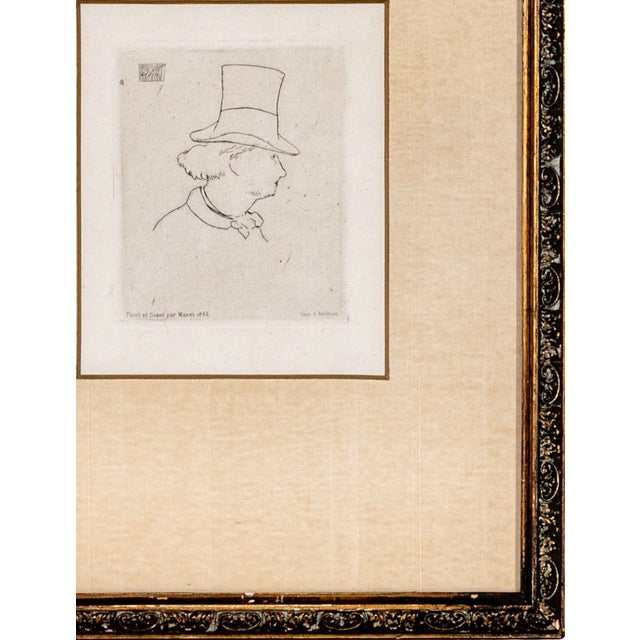 Antique French Édouard Manet Etching Portrait of Charles Baudelaire in Profile Framed For Sale In Portland, ME - Image 6 of 14