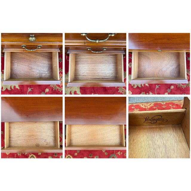 1990s Vintage Lexington French Country / Louis Philippe Cherry 5 Drawer Writing Desk With Bookcase Top For Sale - Image 5 of 18
