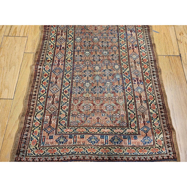 Antique Serab Camel Hair Runner Rug, Hand-Knotted Wool, Allover Geometric Pattern, Red & Green, 3x12 For Sale - Image 13 of 18