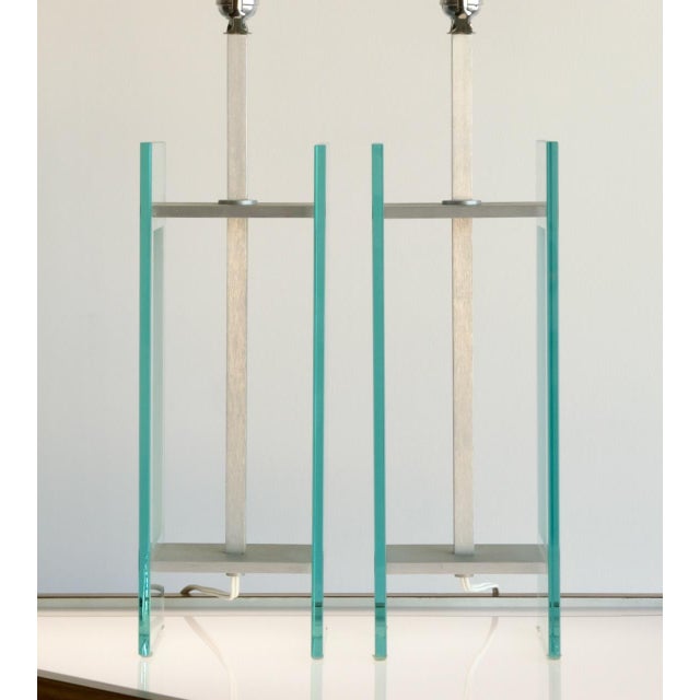 1990s Pair of Robert Sonneman for Kovacs Glass & Aluminum Lamps, 1990 For Sale - Image 5 of 8