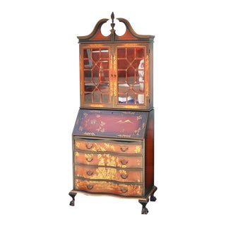 1940s Two-Piece Hand Painted Secretary Desk For Sale