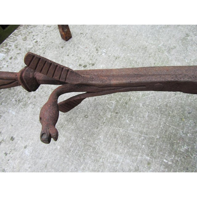 Antique Hand Forged Iron Dragon Gothic Andirons, 1700s, Set of 2 For Sale - Image 11 of 14