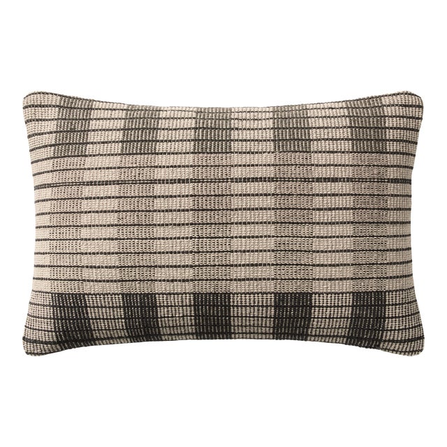 Amber Lewis x Loloi Bernadino Ivory / Black 13" x 21" Cover with Down Pillow For Sale