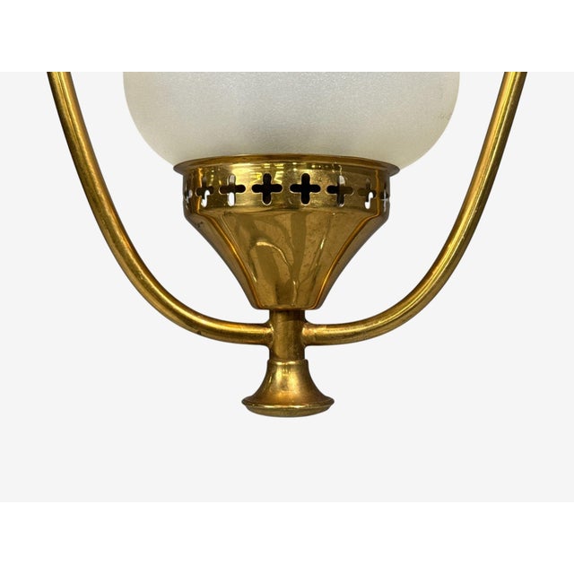 Metal Swedish Modern, Pendant Light, Brass, Frosted Glass, Sweden, 1940s For Sale - Image 7 of 10