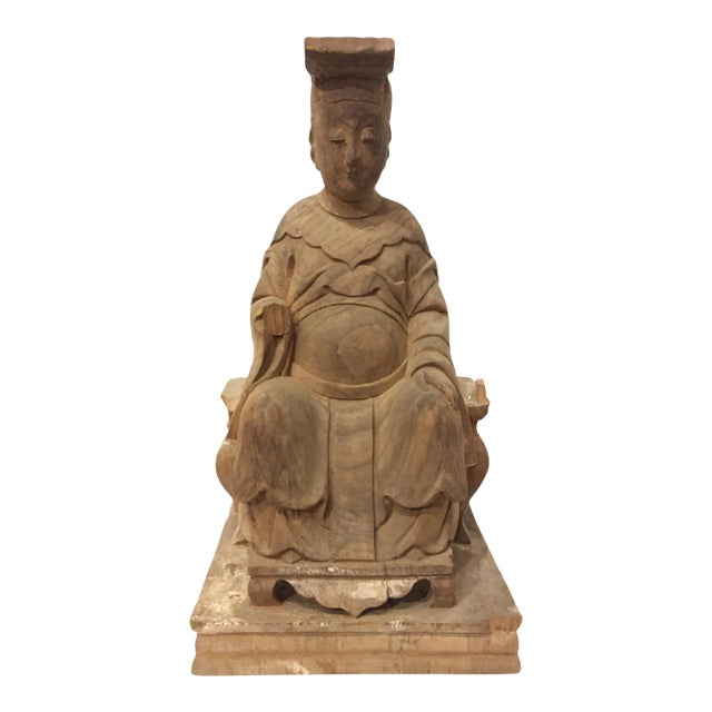 1940s Raw Carved Wood Taiwanese Deity Statue For Sale