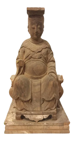 1940s Raw Carved Wood Taiwanese Deity Statue