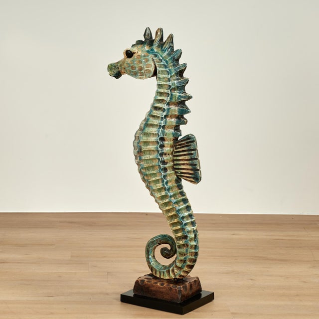 Vintage Carved Wood Seahorse Sculpture For Sale In West Palm - Image 6 of 9