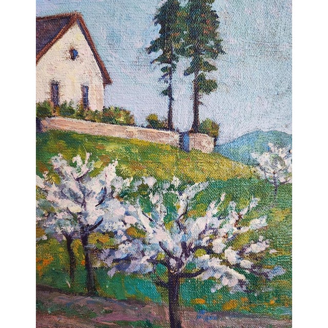 François Gos, Paysage de printemps avec une chapelle, Oil on Canvas, Framed For Sale - Image 4 of 11