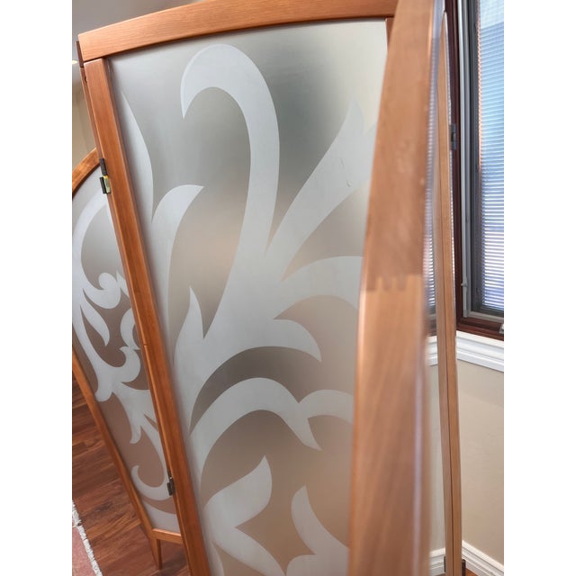 2000s Etched Glass Room Divider Screen Chairish