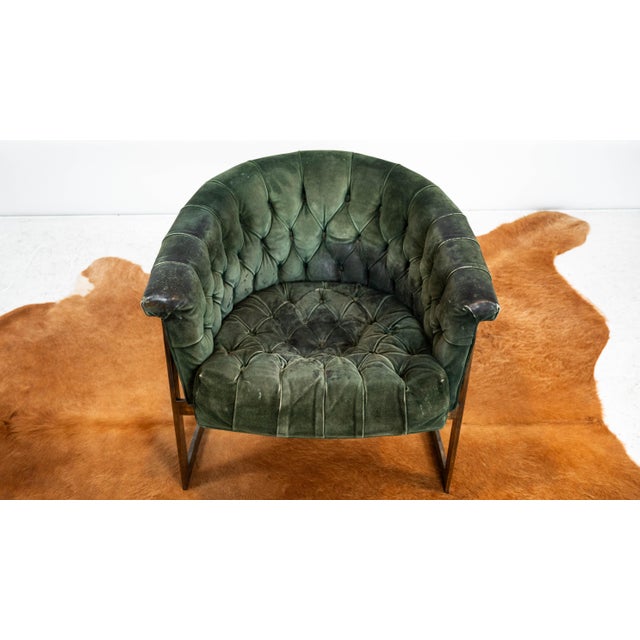 Vintage 1980s Milo Baughman Attr. Forest Green Suede & Bronze For Sale - Image 9 of 17