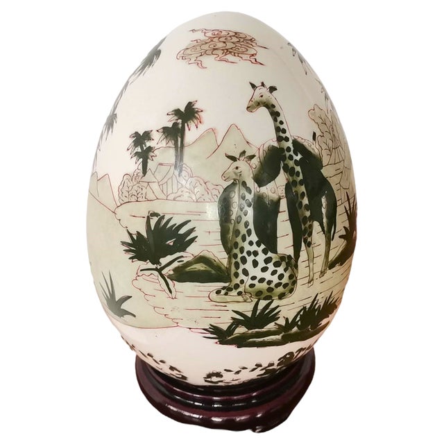 Vintage Porcelain Egg with African Safari Animal Style Decoration, 1970s For Sale