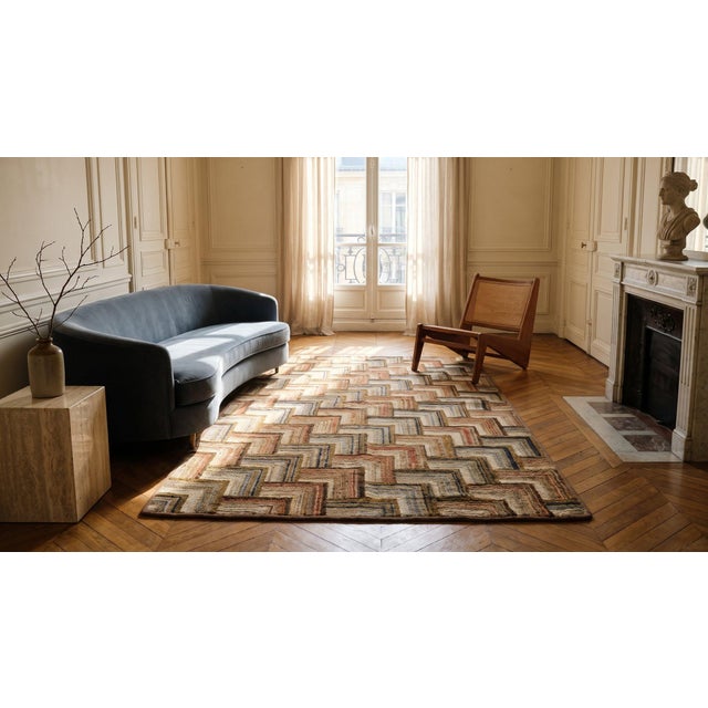 1890s Multicolor Geometric Folk Art Antique American Hooked Rug 4'3" X 7'2" Handknotted Wool Carpet For Sale - Image 9 of 9