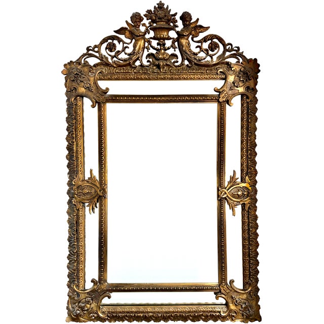 Gold Late 19th Century 19th Century Louis XVI Gilt Figural Cushion Form Wall Mirror For Sale - Image 8 of 10