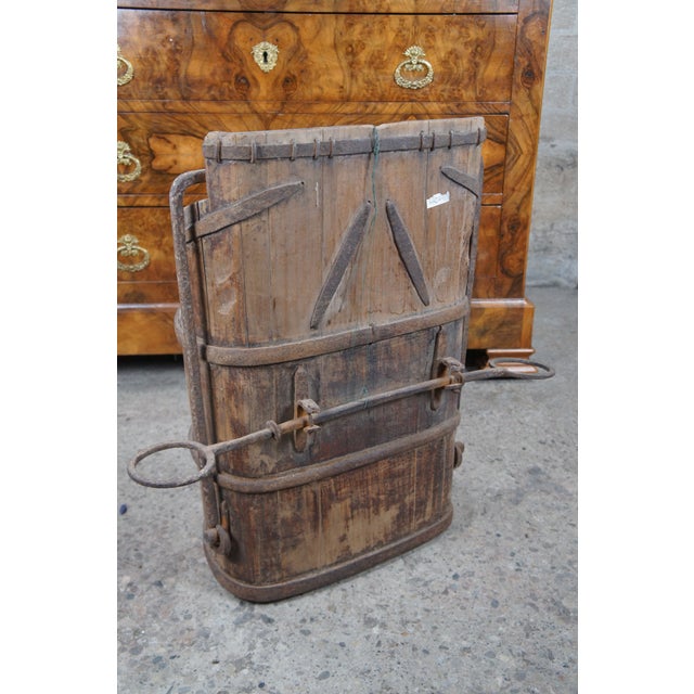 Late 19th Century Primitive Antique Chinese Forged Iron & Elm Water Bucket Umbrella Cane Stand For Sale - Image 10 of 10