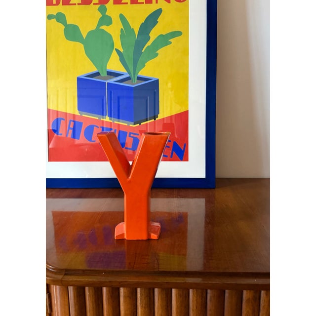 Space Age Orange Y Letter Shaped Ceramic Solifleur Vase, Marcel Radureau France, Circa 1970 For Sale - Image 11 of 13