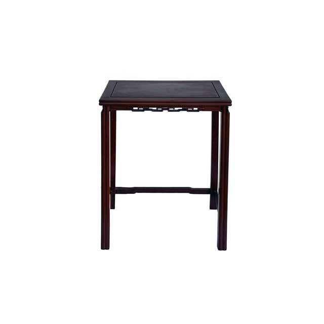 This elegant vintage hardwood side table showcases classic East Asian joinery and refined craftsmanship, featuring a clean...