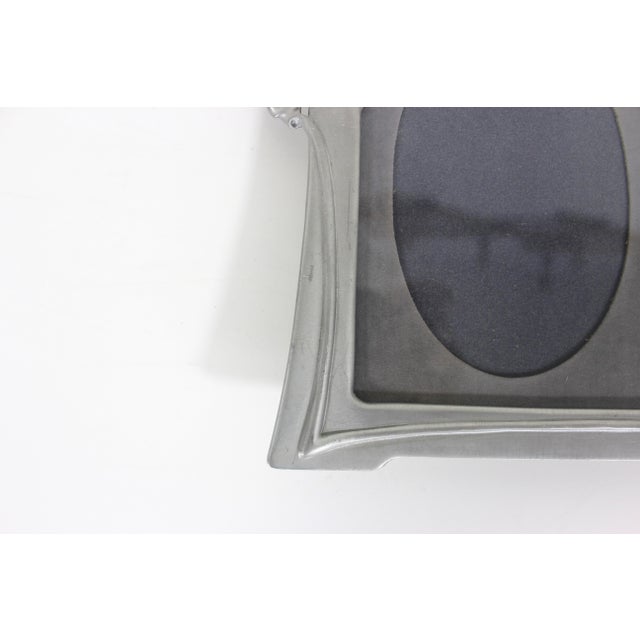 1980s Vintage Art Nouveau Pewter Picture Frame 5.5”x6” Large, Three Photo Seagull Canada, Easel, Table Top Photograph Portrait Pf 901 For Sale - Image 5 of 11