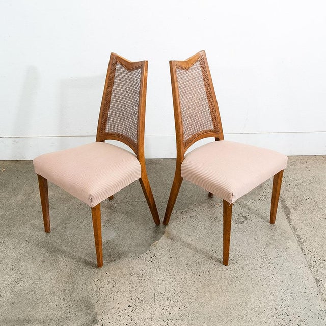 1960s 1960s Mid Century Modern Dining Chairs 6 Drexel Pinnacle Salmon Brown High Back Cane, Attributed For Sale - Image 5 of 11