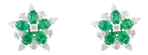 Rare Emerald Diamond Flower Earrings, a Pair