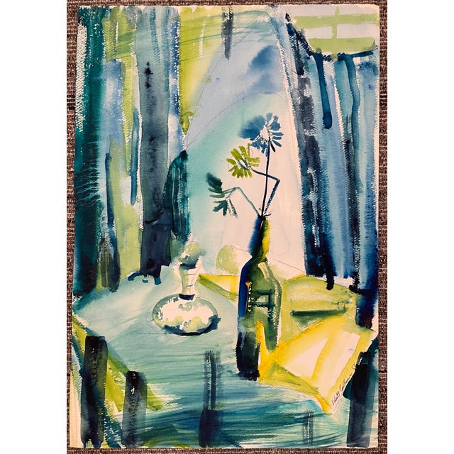 Mid-Century Modern 1956 Robert Colborne Still Life With Flower Vase Painting For Sale - Image 3 of 4