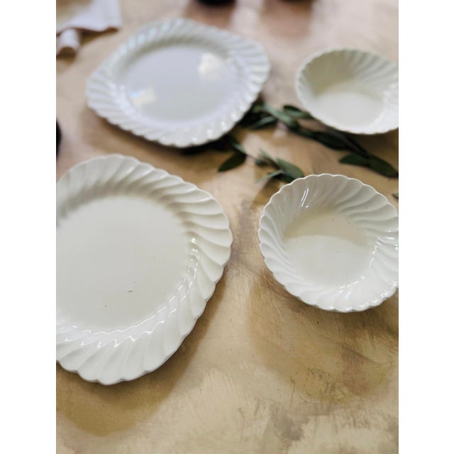 Ceramic MCM Collection of Four (4) Pieces of Johnson Brothers in Snow White Pattern Includes 2 Berry Bowls & 2 Plates | English Ironstone For Sale - Image 7 of 9