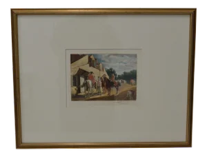 "Roadside Inn" Hand Colored Engraving by Eugene Tily