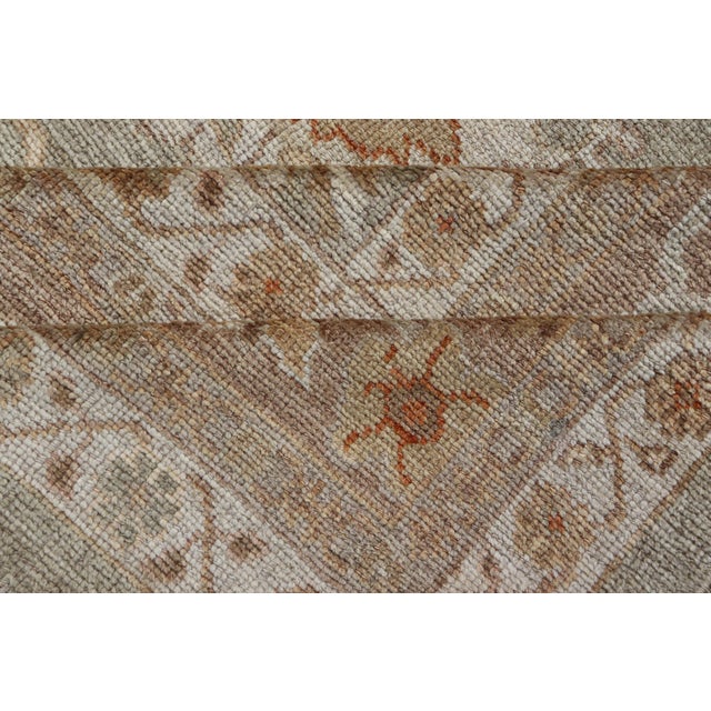 Large Turkish Angora Oushak Rug With Soft Green Field and Rust Accents For Sale - Image 12 of 13