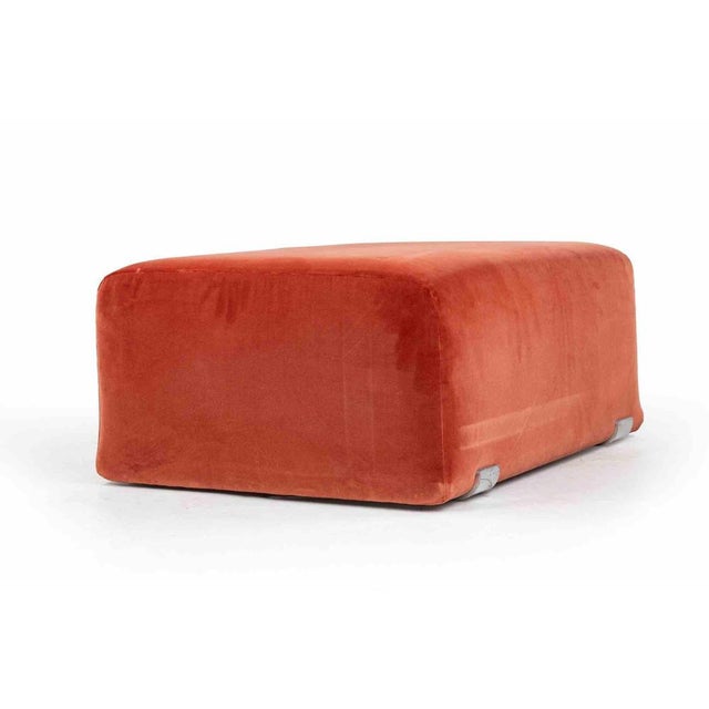 1970s Italian Velvet Ottomans in Red Upholstery, 1970s, Set of 5 For Sale - Image 5 of 9