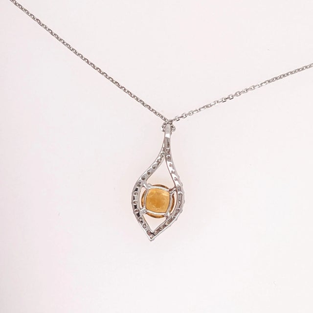 Modern Citrine Pendant with Earth Mined Diamonds in Solid 14K White Gold Round 5mm For Sale - Image 3 of 8