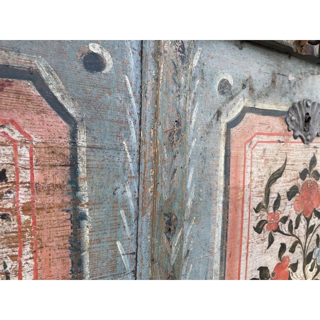 Early 19th Century Light Blue Floral Painted Blanket Chest For Sale - Image 14 of 18