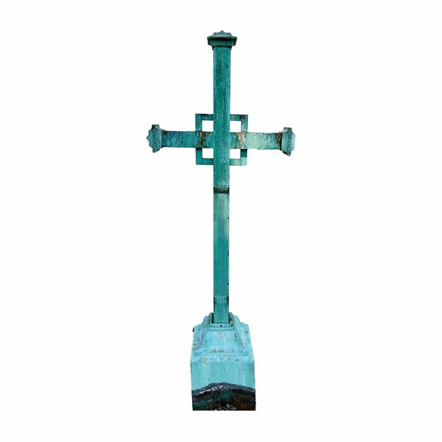 1930s Antique Heavy Bronze Cross For Sale - Image 5 of 6