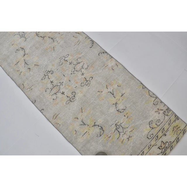 Greige Vintage Distressed Turkish Oushak Runner For Sale - Image 8 of 10