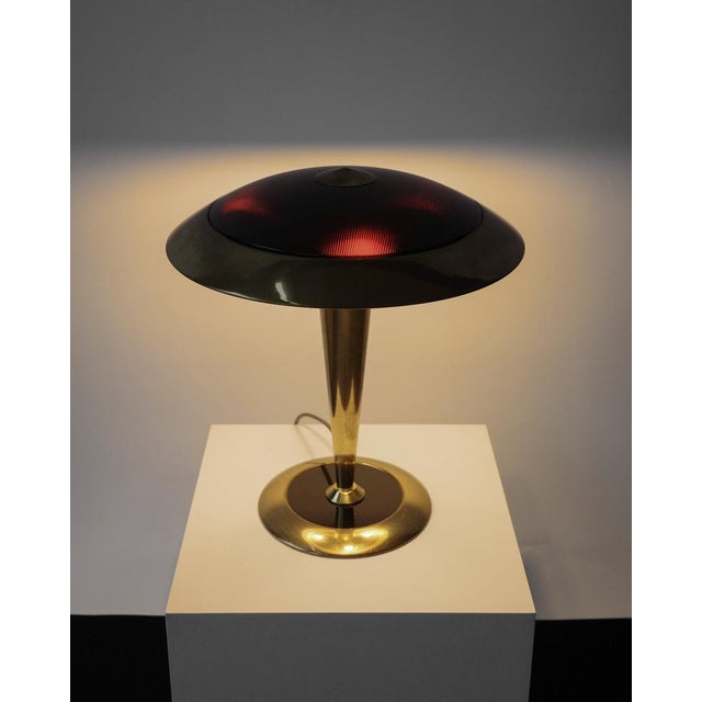 Black Vintage Italian Table Lamp in Brass and Black Glass, 1980s For Sale - Image 8 of 9