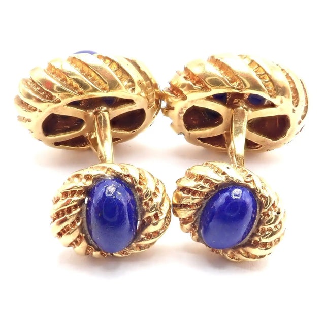 Blue Late 20th Century Tiffany & Co. Jean Schlumberger Lapis Lazuli Yellow Gold Cufflinks, Pair For Sale - Image 8 of 8