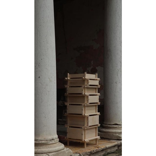 Soft Futurism Jenga Chest of Drawers in Solid Ash Wood by Filippo Andrighetto. Dimensions: W 46.2 x D 46.2 x H 127 cm....
