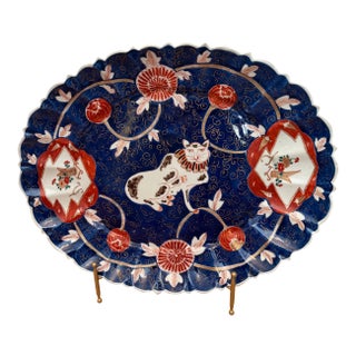 Late 19th Century Meiji Period Large Imari Platter With Cat For Sale