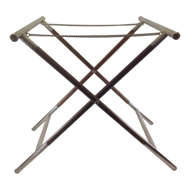 New 1990s New Silverplate Plain & Wood Collapsible Stand Only by Valsodo-Italy For Sale