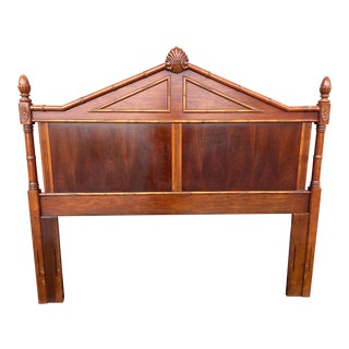 Hollywood Regency Dark Wood Faux Bamboo Queen Headboard For Sale