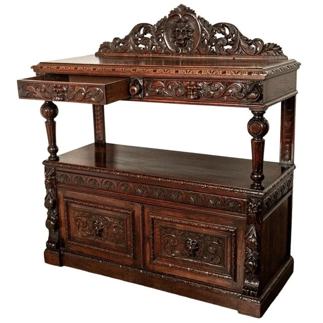 Antique Scottish Carved Oak Renaissance Revival Wine Server Buffet Sideboard For Sale - Image 11 of 12